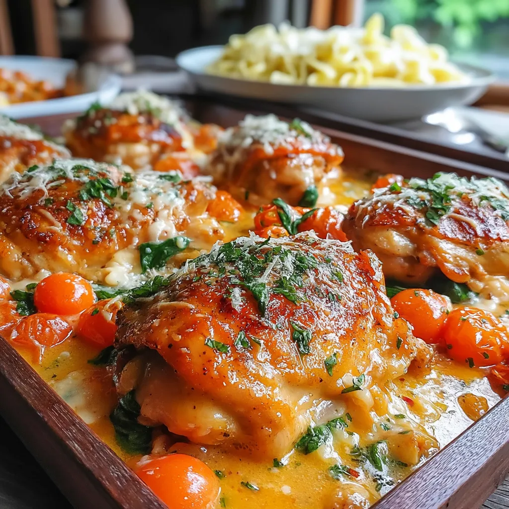 Italian cuisine is renowned for its warmth, simplicity, and vibrant flavors, making it a favorite for home cooks around the world. The Tuscan Sun-Kissed Chicken Traybake embodies this charm, offering a delightful combination of tender chicken thighs and an array of colorful vegetables, all enveloped in a creamy sauce. This dish not only tastes wonderful but also captures the essence of Italian cooking, making it a fantastic choice for family dinners.
